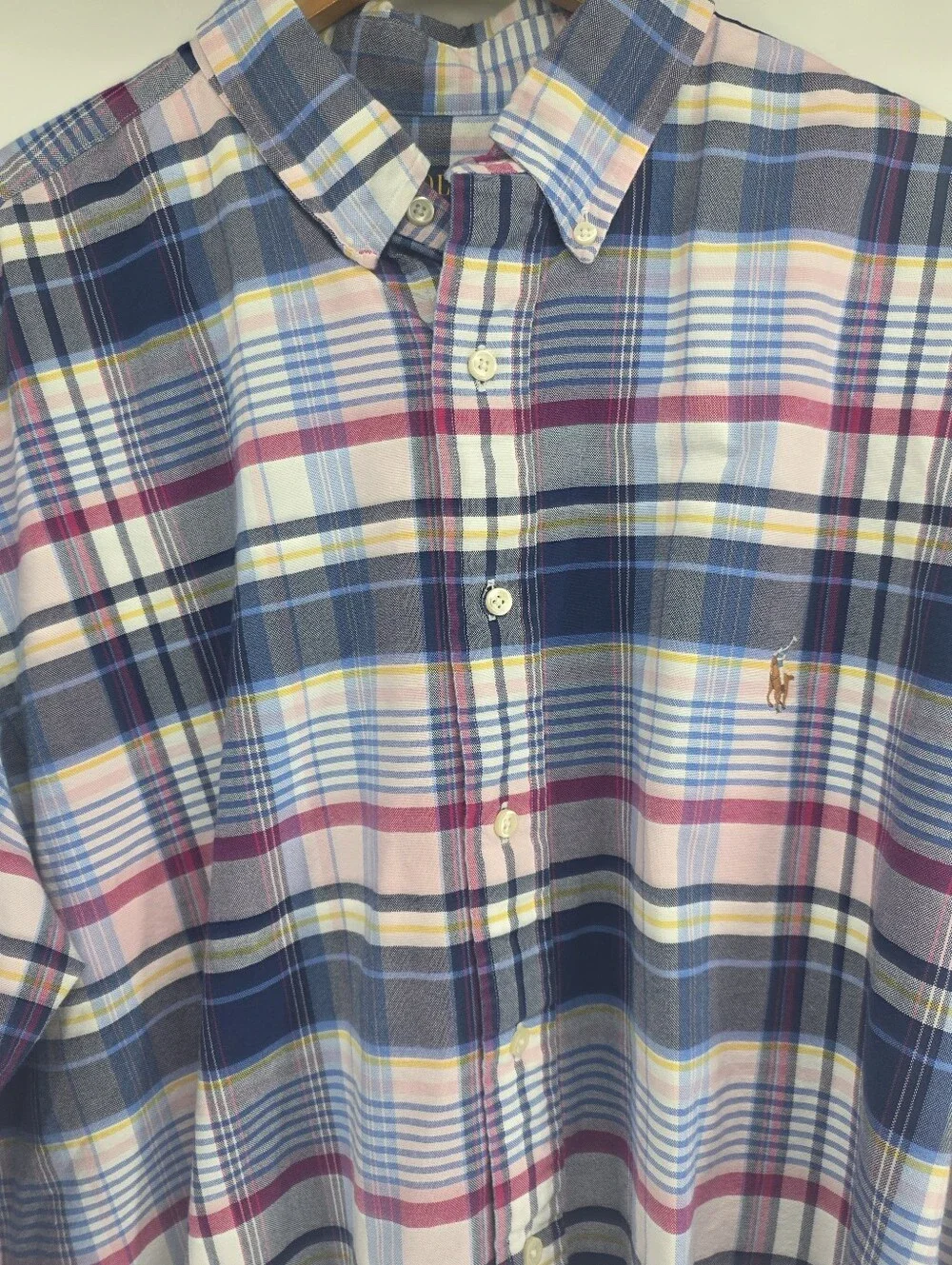 Polo Ralph Lauren Shirt Mens 1XB Blue Gingham Plaid Button Down Long Sleeve